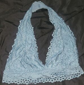 Elegant Lace Halter Bralette - Blue